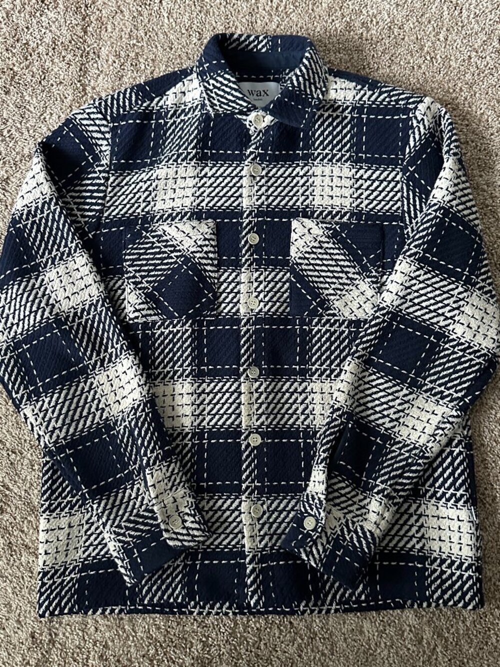 Wax London Men's Whiting Beatnik Overshirt in Navy Marine - Size Large